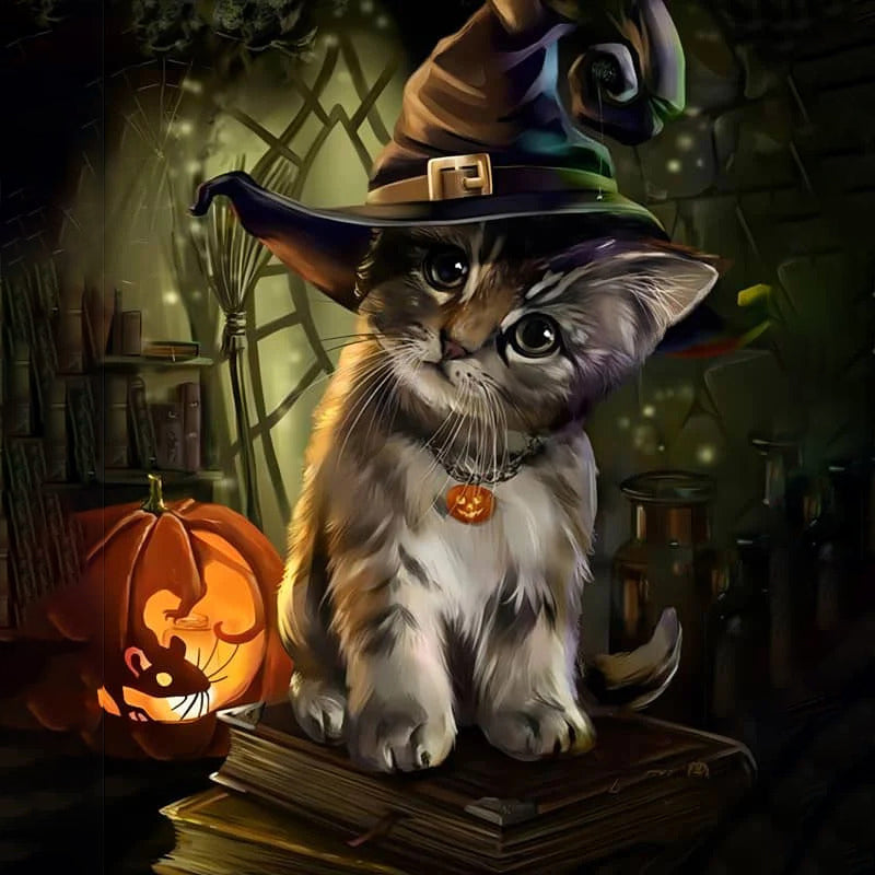 Cat With Witch Hat | Diamond Painting