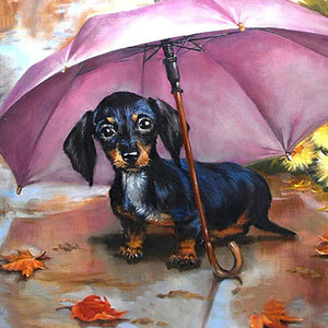 Dog In An Umbrella | Diamond Painting