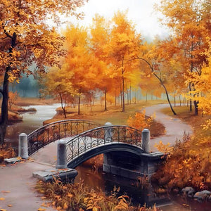 Orange Trees And Bridge | Diamond Painting