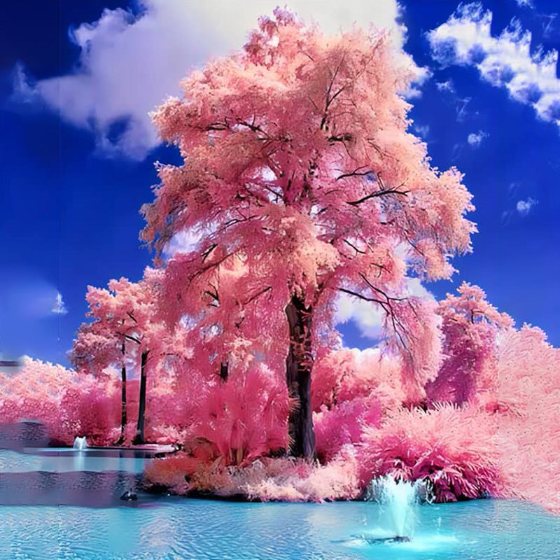 Pink Tree At The Aqua Lake | Diamond Painting