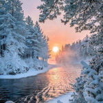 Load image into Gallery viewer, Snowy Trees Along The Lake | Diamond Painting
