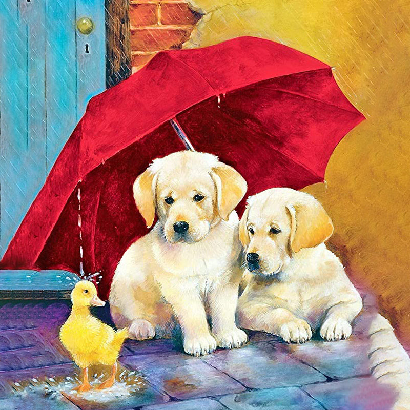 Two Puppies Under The Umberella | Diamond Painting