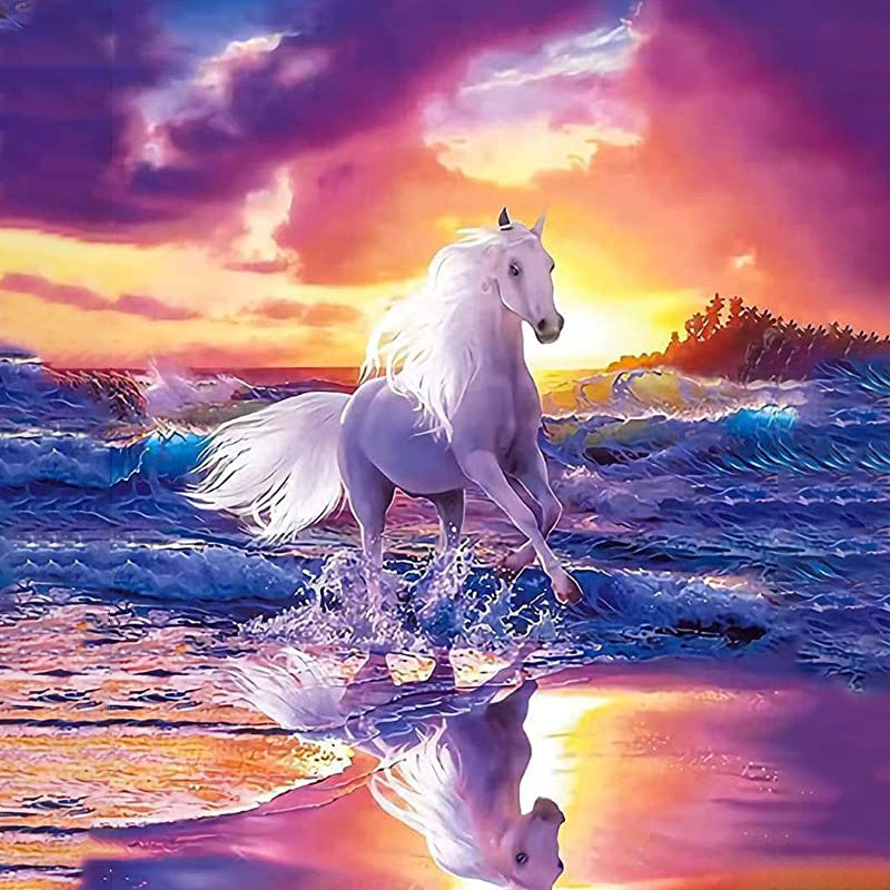 White Horse On Beach | Diamond Painting