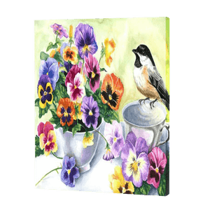 Bird With Pansy flowers | Diamond Painting