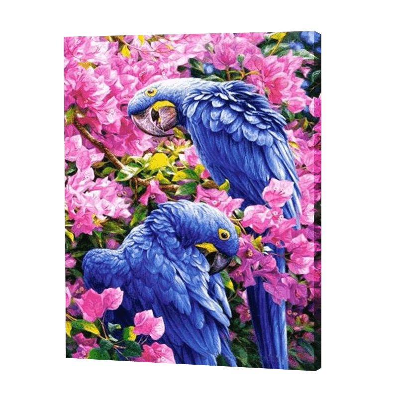 Blue Parrots In Flowers | Diamond Painting