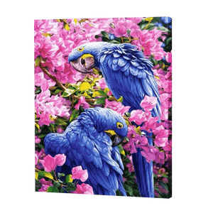 Blue Parrots In Flowers | Diamond Painting