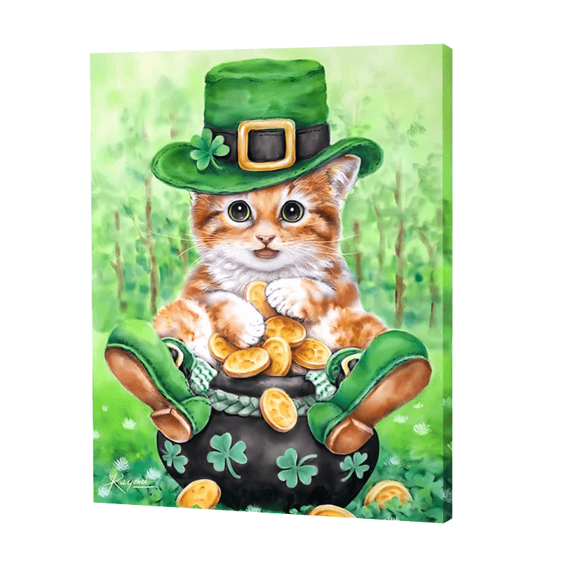 Cat With Four Leaf Clover | Diamond Painting