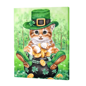 Cat With Four Leaf Clover | Diamond Painting