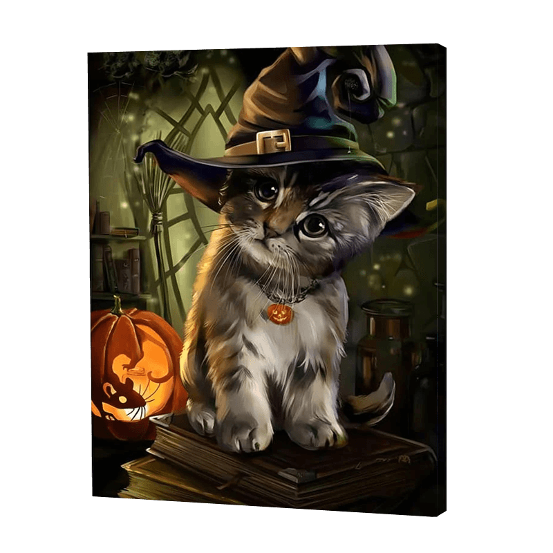 Cat With Witch Hat | Diamond Painting