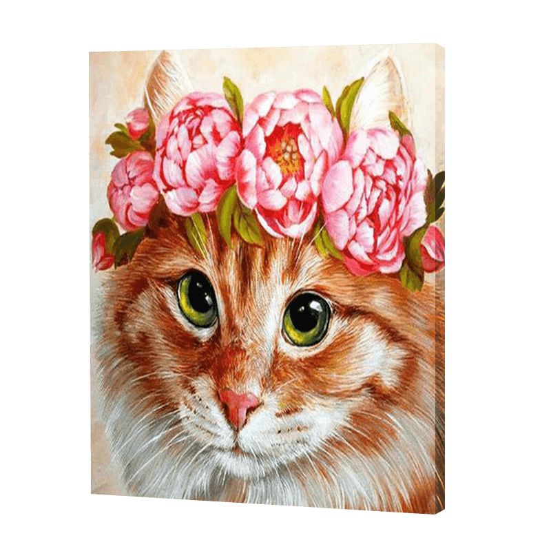 Pink Wreath On A Cat | Diamond Painting