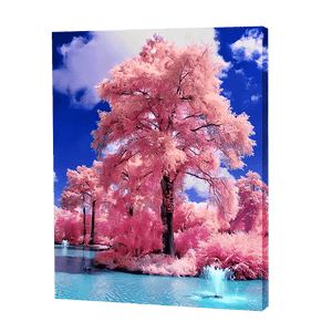 Pink Tree At The Aqua Lake | Diamond Painting