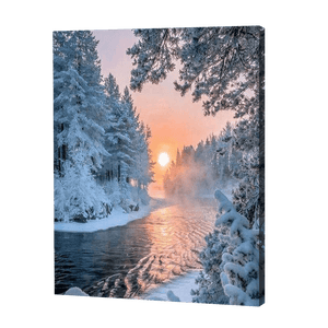 Snowy Trees Along The Lake | Diamond Painting