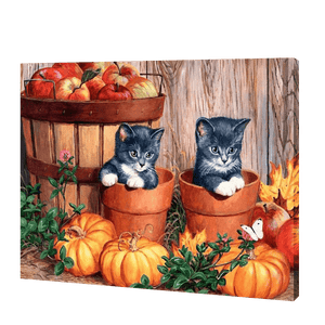 Two Kittens With Pumpkin | Diamond Painting