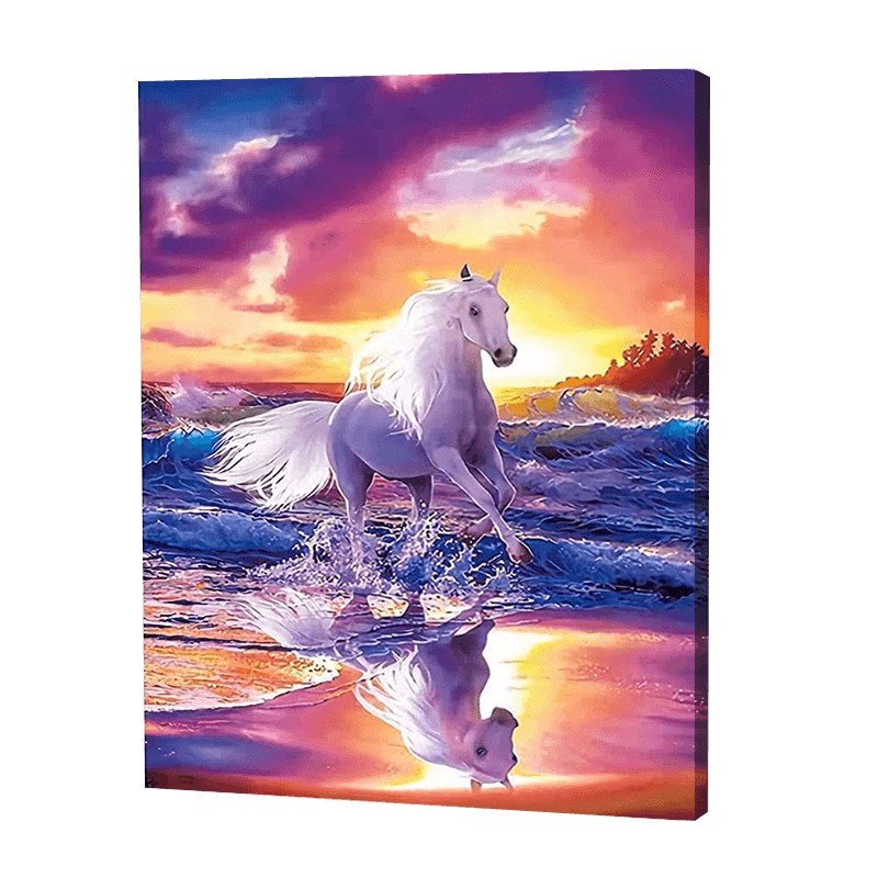 White Horse On Beach | Diamond Painting